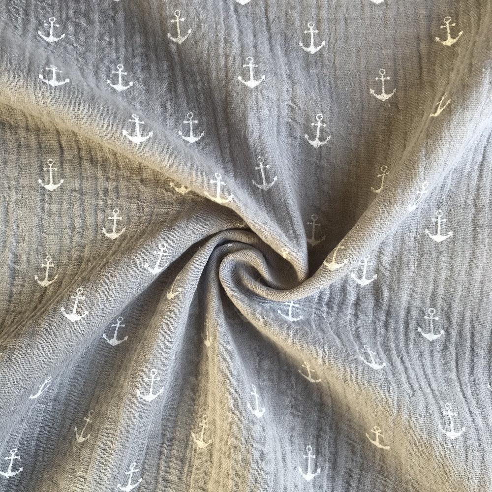 Anchors a Grey Double Gauze 100% Cotton from Stitchy Bee
